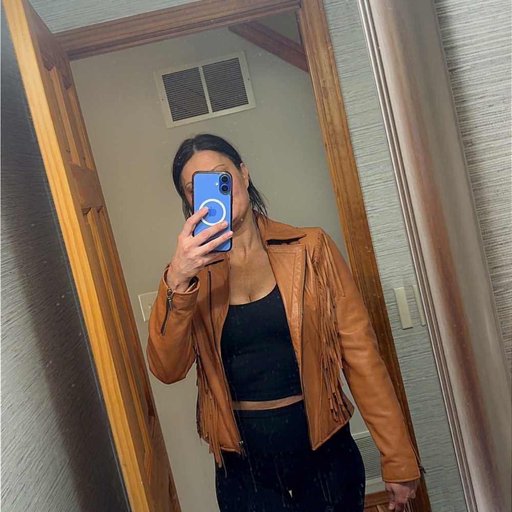 Vintage Joseph Israel Fringe Leather Jacket Brown Leather Lambskin Size S
